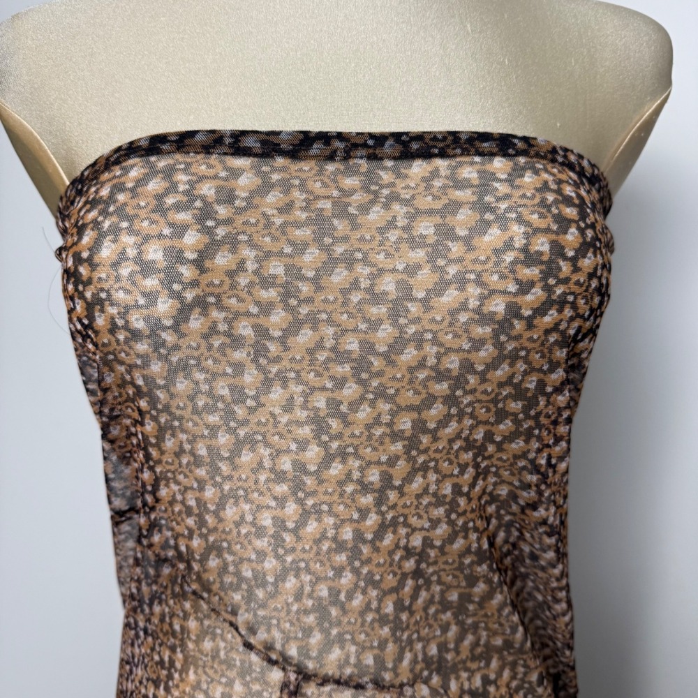 Chan Luu Brown Abstract Print Sheer Mesh Strapless Maxi Dress Large - Picture 4 of 13